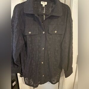 🖤 Bibi Black Lace Button-Up Shirt | Oversized Small | NWT 🖤